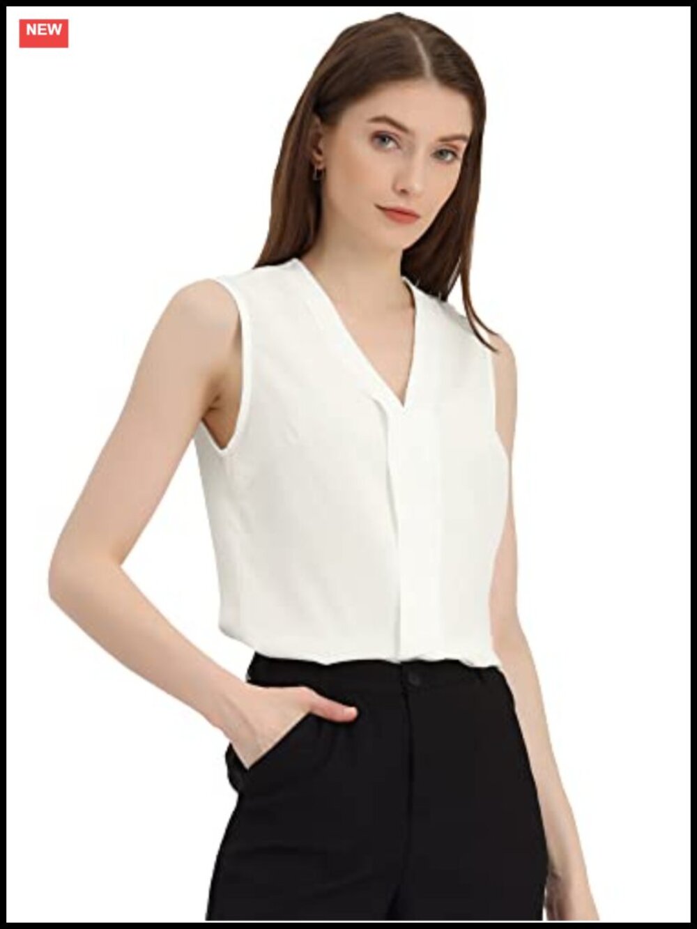 Sleeveless V Neck Pleated Front Tank Top Business Casual Blouse